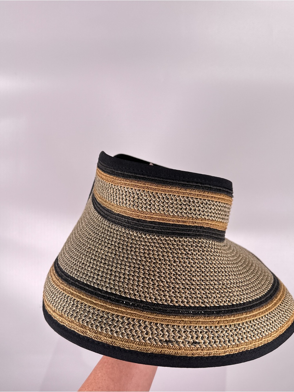 San Diego Hat Co Large Brim Roll Up Visor Woven Paper Tan Black OS - Picture 3 of 9